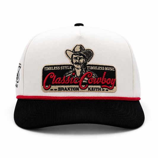 Classic Cowboy Cream Patch Red Rope Corduroy Brim Hat