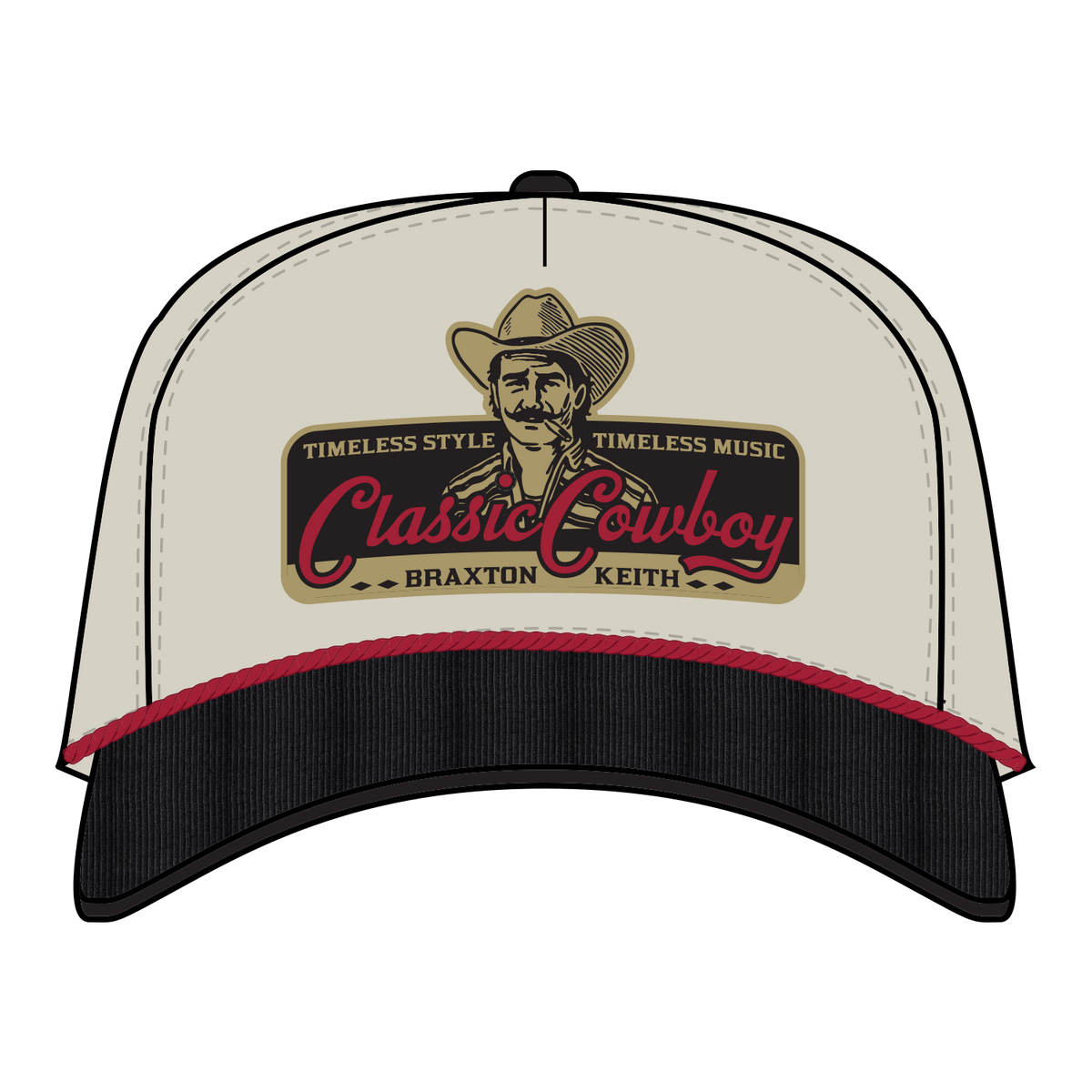 Classic Cowboy Cream Patch Red Rope Corduroy Brim Hat