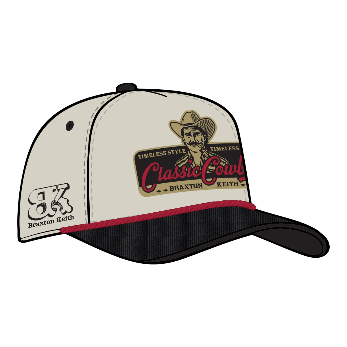 Classic Cowboy Cream Patch Red Rope Corduroy Brim Hat
